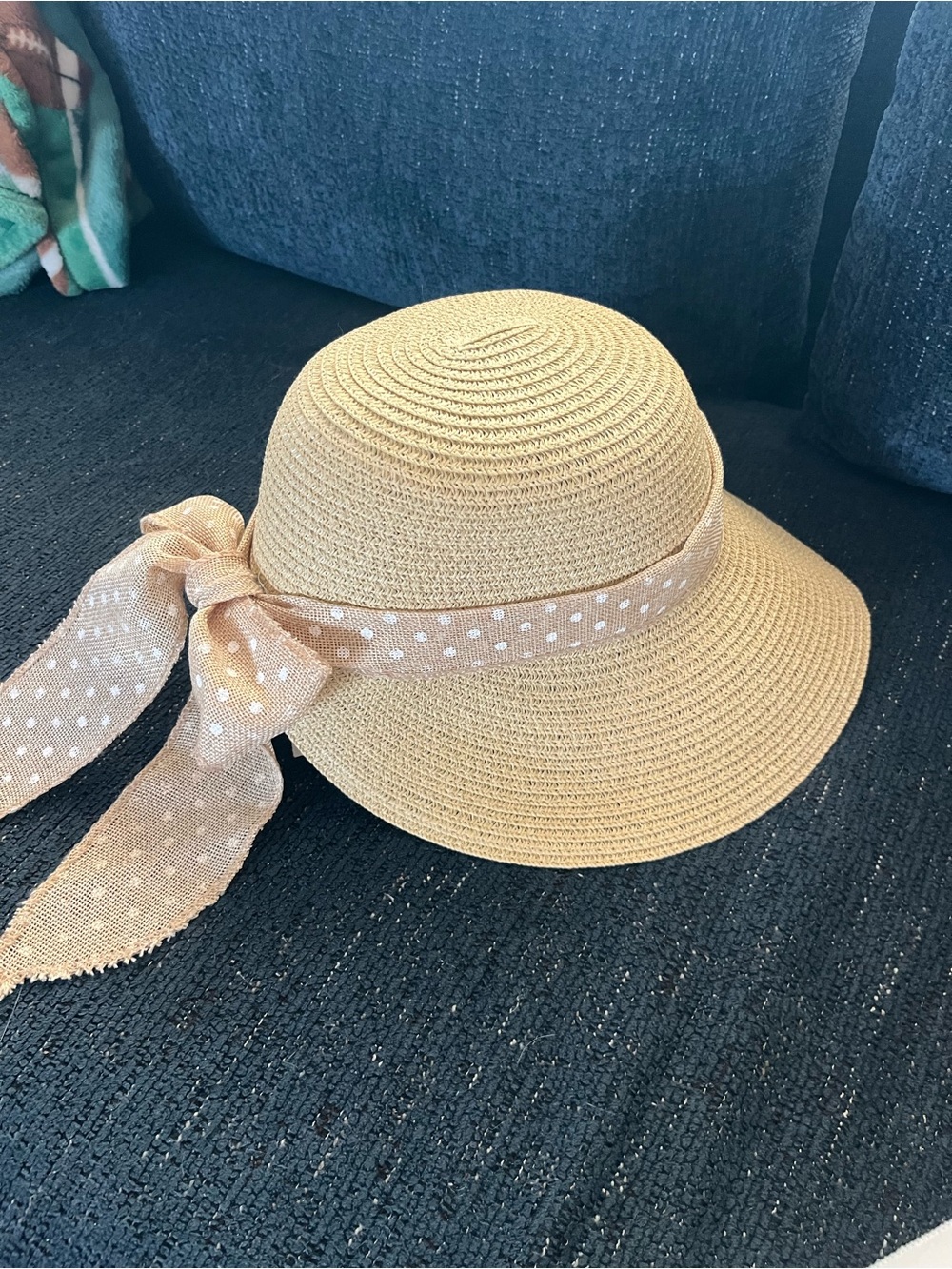 Raffia Hat with Polka Dot Ribbon